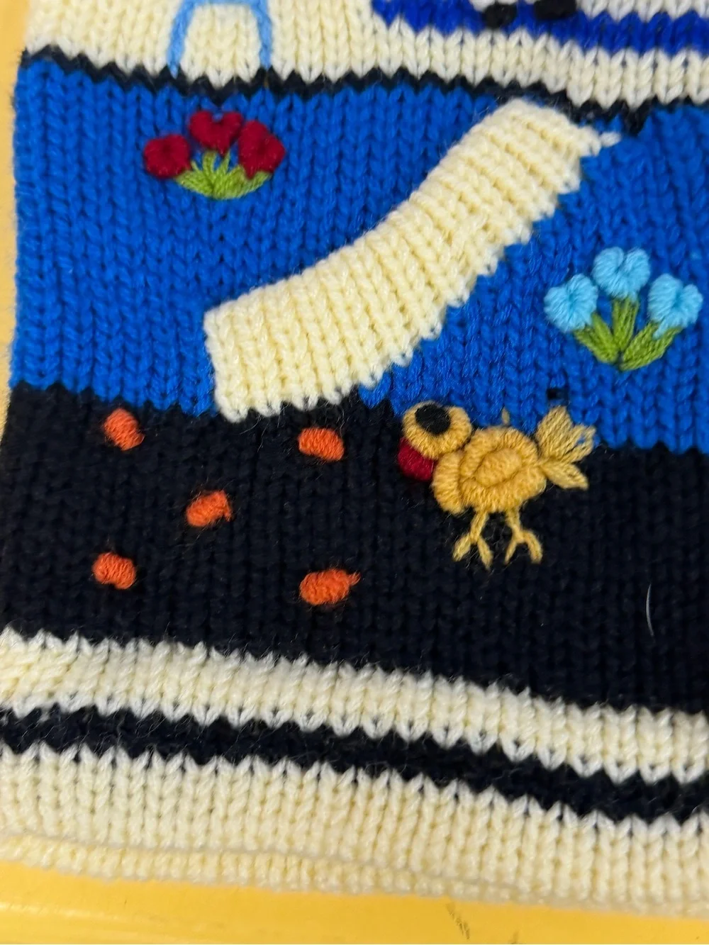 Handmade Peruvian Wool Blend Arpillera HoodedSweaterToddler Size 2 FarmScene Zip